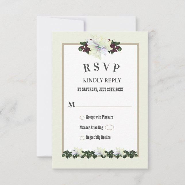 Weiße Magnolia Grüne Blumenkarte RSVP Card Einladung (Vorderseite)