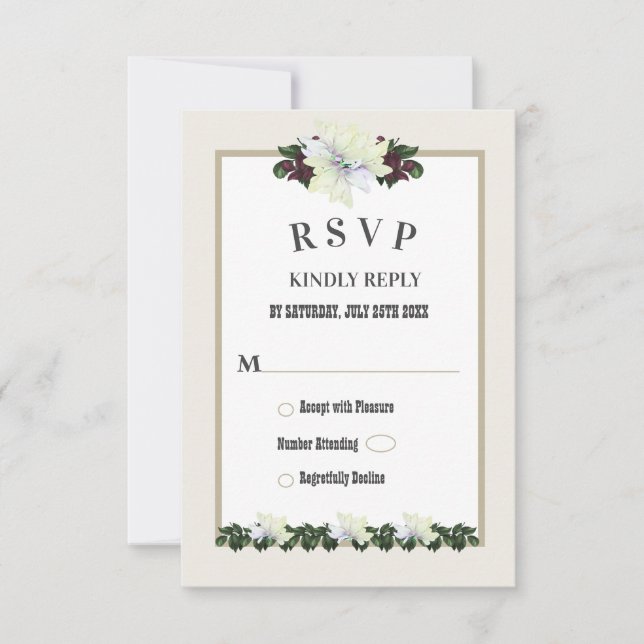 Weiße Magnolia Grüne Blumenkarte RSVP Card Einladung (Vorderseite)