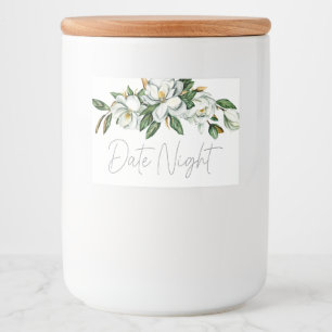 Weiße Magnolie Blumen Rustikale Date Night Glasvas Lebensmitteletikett