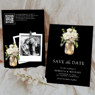 Weiße Magnolie Blumen Schwarze QR-Code Hochzeitsfo Save The Date
