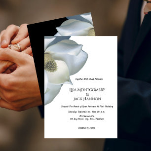 Weiße Magnolie Elegante Schwarze Weiße Hochzeit Einladung