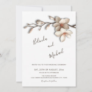 Weiße Magnolie Faux-Relief-Blumen-Hochzeit Einladung