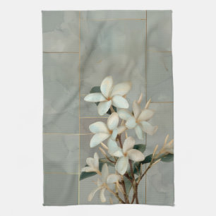 Weiße Magnolie Floral Gold Line Marmor Geschirrtuch