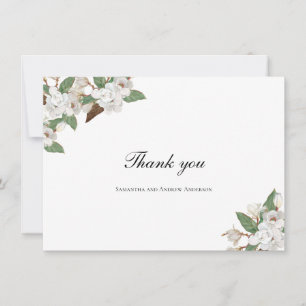 Weiße Magnolie Florale Blumen Grüne Hochzeit Dankeskarte