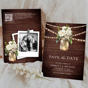 Weiße Magnolie Florale Holz-QR-Code Hochzeitsfoto Save The Date