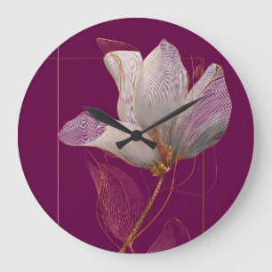 Weiße Magnolie Goldlinien Magenta Große Wanduhr