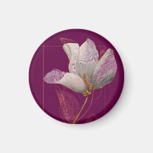 Weiße Magnolie Goldlinien Magenta Magnet