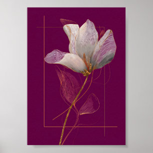 Weiße Magnolie Goldlinien Magenta Poster