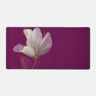 Weiße Magnolie Goldlinien Magenta Schreibtischunterlage