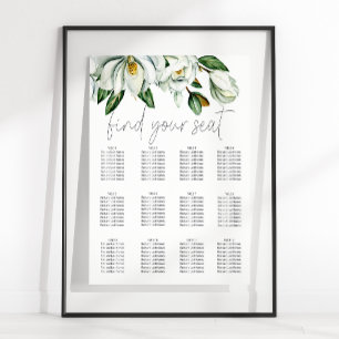 Weiße Magnolie Rustikale Blumen Hochzeit Sitzplan Poster