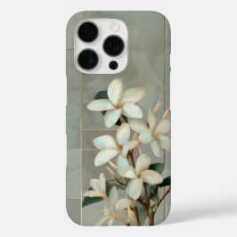 Weiße Magnolien-Blumen Gold Line Marmor iPhone 16 Pro Hülle
