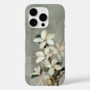 Weiße Magnolien-Blumen Gold Line Marmor iPhone 16 Pro Hülle