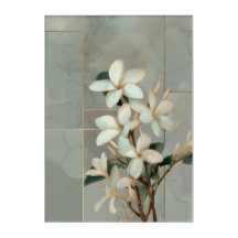 Weiße Magnolien-Blumen-Gold-Linien-Marmor