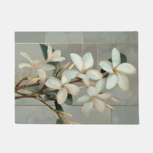 Weiße Magnolien-Blumen Goldlinien-Marmor Fußmatte