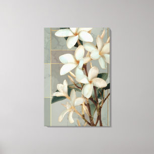 Weiße Magnolien-Blumen-Goldlinien-Marmor Leinwanddruck