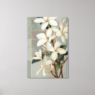 Weiße Magnolien-Blumen-Goldlinien-Marmor Leinwanddruck