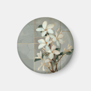 Weiße Magnolien-Blumen Goldlinien-Marmor Magnet