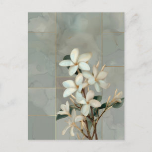 Weiße Magnolien-Blumen-Goldlinien-Marmor Postkarte