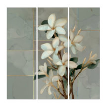 Weiße Magnolien-Blumen-Goldlinien-Marmor