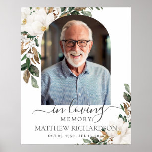 Weiße Magnolien-Blumen-Männliches Foto-Trauer-Gede Poster
