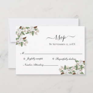 Weiße Magnolien Elegante Hochzeit RSVP Karte