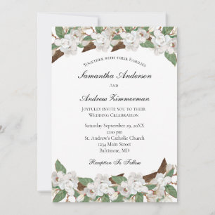 Weiße Magnolien Florale Formelle Elegante Hochzeit Einladung
