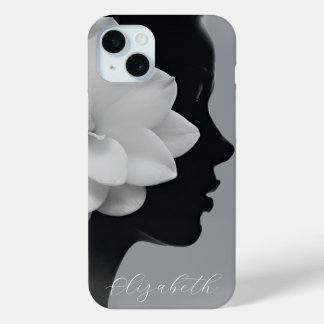 Weiße Magnolien-Girl-Silhouette Monochrom Case-Mate iPhone Hülle