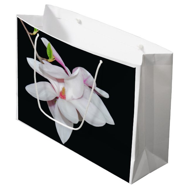 Weiße Magnolien Große Geschenktüte (Vorderseite Schrägansicht)