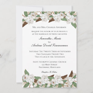 Weiße Magnolien Klassische formelle elegante Hochz Einladung