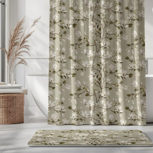 Weiße Magnolienallee auf Ecru-Beige Elegante Blüte Duschvorhang