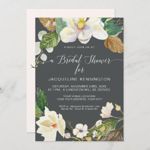 Weiße Magnolienflora Aquarellfarbe Grau Einladung