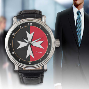Weiße Malteser Kreuz- und Malta-Fahne / Ritter Armbanduhr