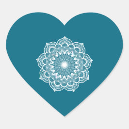 Weiße Mandala auf blauem Hintergrund Herz-Aufkleber