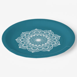 Weiße Mandala auf blauem Hintergrund Pappteller