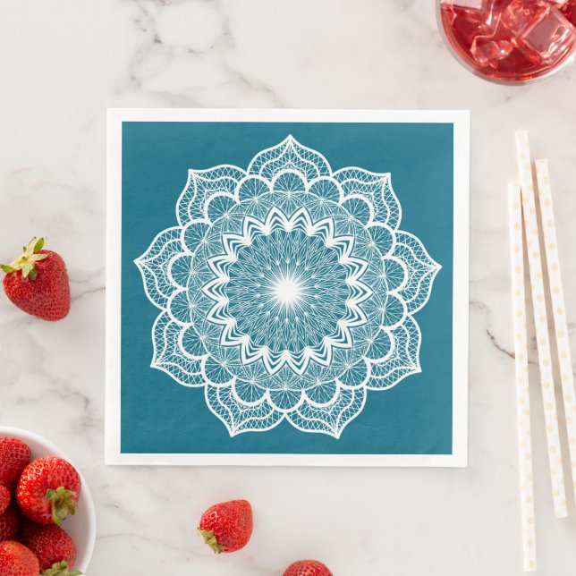 Weiße Mandala auf blauem Hintergrund Serviette (Beispiel)