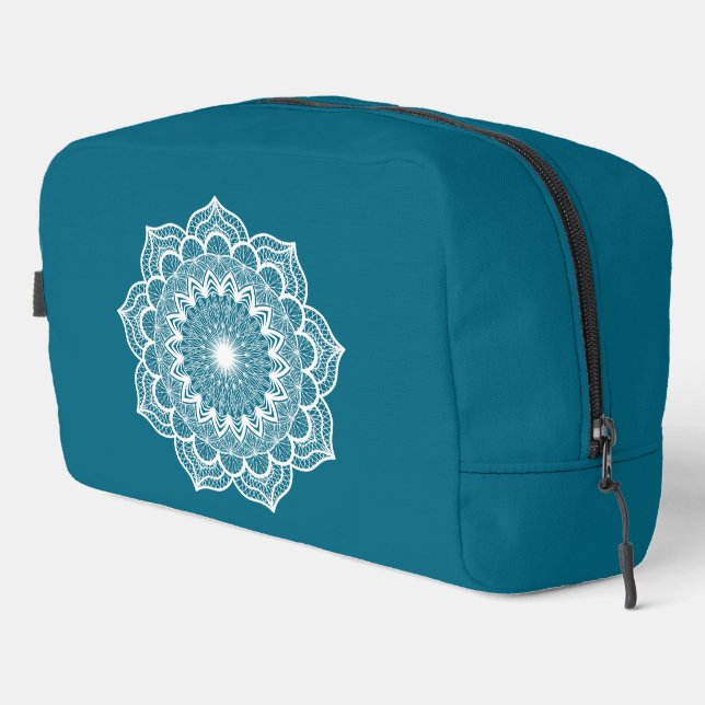 Weiße Mandala auf blauem Hintergrund Waschbeutel (Rechte Ecke)