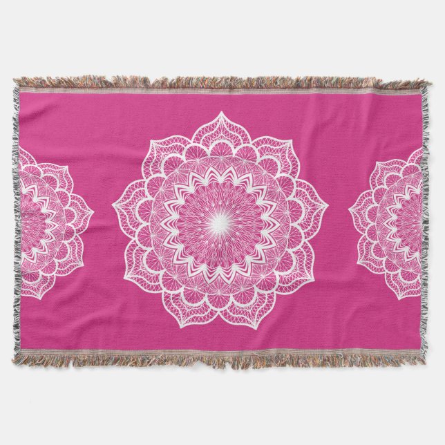 Weiße Mandala auf rosa Hintergrund Decke (Vorderseite)