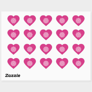 Weiße Mandala auf rosa Hintergrund Herz-Aufkleber