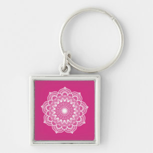 Weiße Mandala auf rosa Hintergrund Schlüsselanhänger