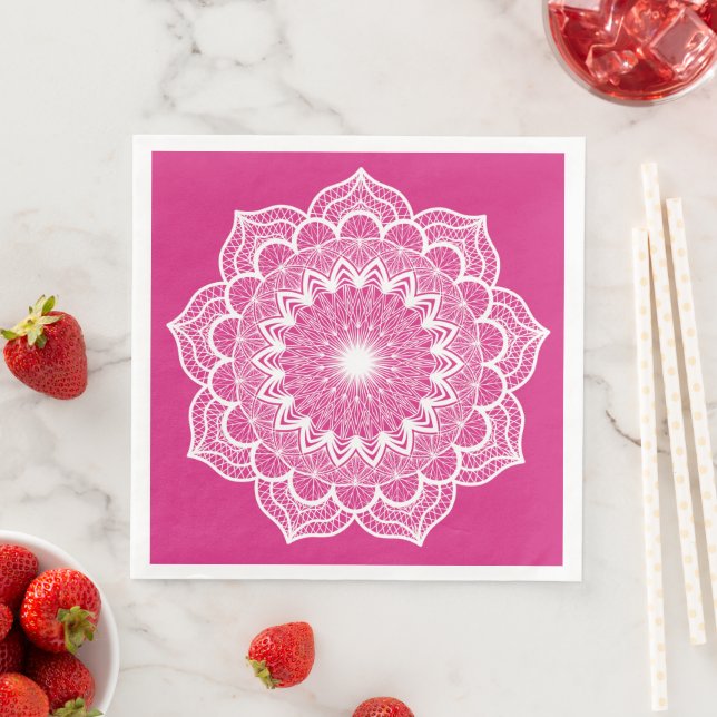 Weiße Mandala auf rosa Hintergrund Serviette (Beispiel)