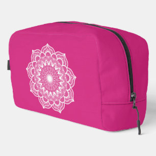Weiße Mandala auf rosa Hintergrund Waschbeutel