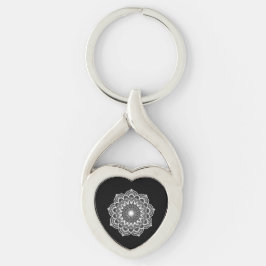 Weiße Mandala auf schwarzem Hintergrund Schlüsselanhänger