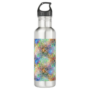 Weiße Mandala-Muster über farbenfrohe Juwelentöne Edelstahlflasche