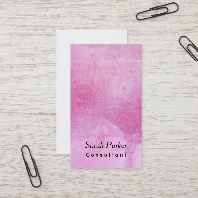 Weiße Mandala über strukturiertem tiefrosa Visitenkarte (Vorderseite/Rückseite Beispiel)