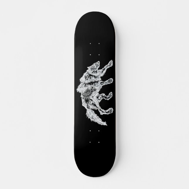 Weiße Mandala Werewolf Skateboard (Vorne)