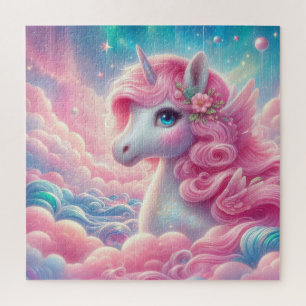 Weiße Märchen, pink und blau, Einhorn Puzzle