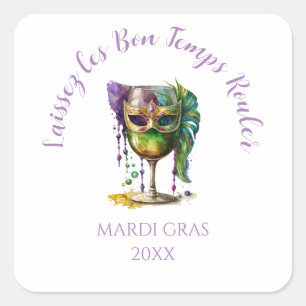 Weiße Mardi-Gras-Maske Quadratischer Aufkleber