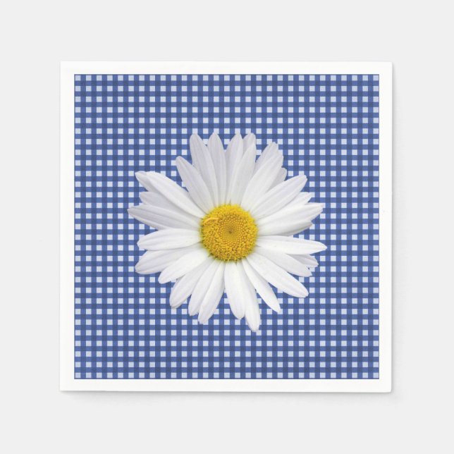 Weiße Margerite auf Gingham Serviette (Vorderseite)