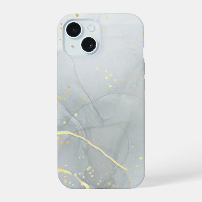 Weiße Marmor-Chic-Glitter iPhone 15 Hülle (Rückseite)