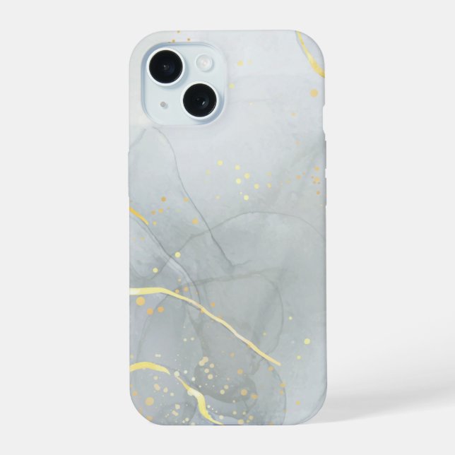 Weiße Marmor-Chic-Glitter iPhone 15 Hülle (Rückseite)